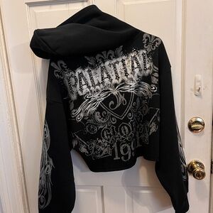 Black Graphic Hooded Jacket with Silver Print